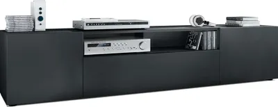 Produktbild von Vladon Lowboard Mogan, TV-Kommode mit 2 Türen, 1 Klappe und 1 offenes Fach, Schwarz matt/Schwarz matt (181 x 39 x 35 cm)