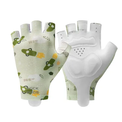 Produktbild von ROCKBROS Kinder Fahrradhandschuhe Halbfinger Rutschfest Fingerlose mit SBR-Polsterung für MTB Outdoor Grün M
