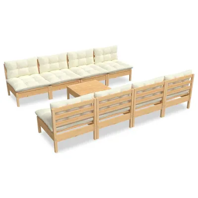 Produktbild von 9-tlg. Garten-Lounge-Set mit Creme Kissen Massivholz Kiefer