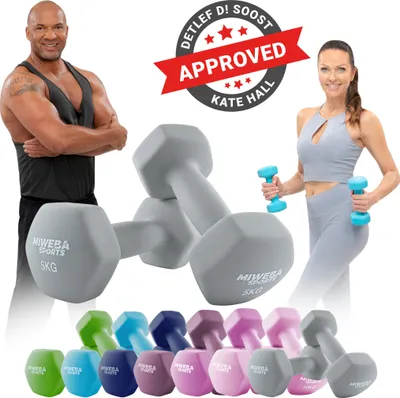 Produktbild von Miweba Sports Profi Neopren Hantel NKH100 | Hantelset - Kurzhanteln - Hexagon - Home Workout - Krafttraining - Anti Rutsch Oberfläche (Grau 2x 5,0 Kg)