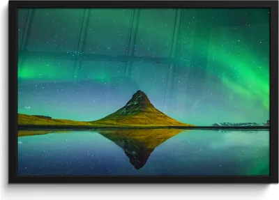 Produktbild von MuchoWow® MuchoWow® Gerahmtes Poster Nordlicht - Berge - Wasser - Island - Natur 60x40 cm - Poster mit zchwarzem Bilderrahmen - Printing - Wanddeko Schlafzimmer