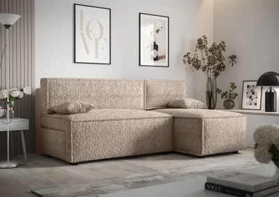 Produktbild von Ecksofa Alvito, Farbe: Hellbraun. Material: Bouclé. A: B: 212 cm,H: 85 cm, T: 105 cm, Eckcouch, Schlafcouch, Sofa bed, Schlafsofa