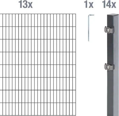 Image de Alberts 653316 Clôture en treillis double comme set complet de clôture 28 pièces, anthracite, hauteur 160 cm, longueur 26 m