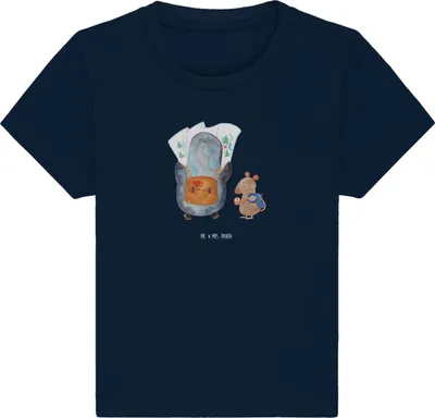 Produktbild von Mr. & Mrs. Panda  T-Shirt Pinguin & Maus Wanderer 0. - 6. Monat - French Navy - Geschenk, Abenteuer, Kinder Top, Kleinkind Shirt, Wandern, Babyshirt, Ausflug, Baby