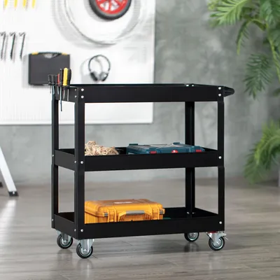 Produktbild von Sweiko 3-stufiger Werkzeugwagen, 4 Rollen, Stahl, 83B x 35,3T x 76H cm, Schwarz