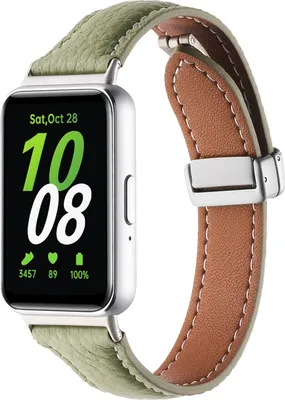Image de Bracelet en cuir pour Samsung Galaxy Fit 3, texture litchi, boucle magnétique, vert