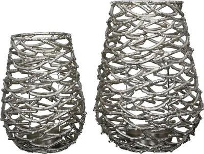 Productafbeelding van Casablanca windlicht "Abstracto", aluminium, verchroomd, zilverkleurig, met antiek afwerking en glazen cilinder (diameter 8 cm), hoogte 31 cm, diameter 21 cm, artikelnummer 43347