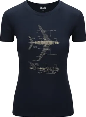 Produktbild von Diarbo Damen T-Shirt mit Blaupausen Druck Flugzeuglegende Dunkelblau Gr.M