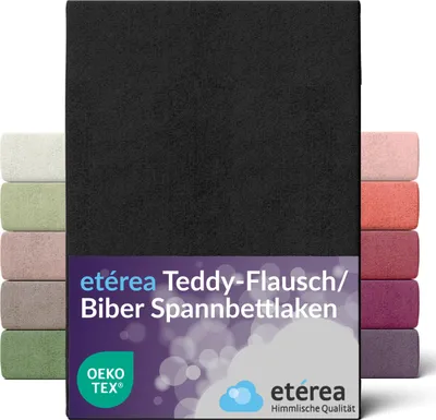 Obrázok produktu pre etérea Teddy nadýchané prestieradlo 180x200 - 200x200 cm čierne pre výšku 15-25 cm 80% bavlna 20% polyester - Oekotex prestieradlo na matrac - Prestieradlo 180x200cm - 200x200cm čierne