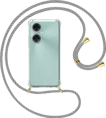 Produktbild von Handykette Backcover-Schutzhülle mit Band (Metall goldfarben) für Huawei nova 11i (MAO-LX9, 6.8'') - weiß/grau kariert
