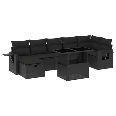 Produktbild von 8-tlg. Garten-Lounge-Set, modular, aus Poly Rattan, schwarz, mit verstellbarem Tisch, UV-beständig, abnehmbare Kissenbezüge
