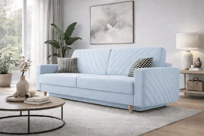 Produktbild von MOEBLO Schlafsofa CALIFORNIA – Sofa aus Samtstoff Couch für Wohnzimmer Sofagarnitur Polstersofa Wohnlandschaft Velours mit Bettfunktion, Bettkasten und Schlaffunktion (BxHxT): 230x96x97 cm -California - Kronos - 50 Hellblau
