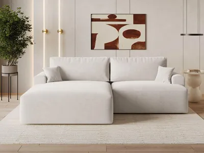 Produktbild von GrainGold Ecksofa L-Form Links Serene - Ecksofa mit Schlaffunktion und Bettkasten - Moderne Ecksofa, Wohnzimmer Ecksofa - Eckcouch Creme (Castel 03)