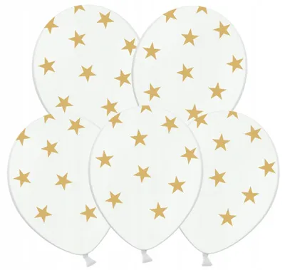 Produktbild von Luftballons 14"" Weiß mit goldenen Sternen, 5 Stk.