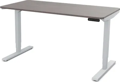 Produktbild von ASSMANN Elektrisch höhenverstellbarer Schreibtisch Y-Line Curved Sichtbeton Anthrazit Weißaluminium, 180x80cm, Memoryfunktion, 2-fach-Motorik