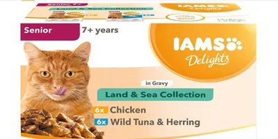 Obrázok produktu pre Kapsule IAMS Delights senior morské plody a suchozemské mäso v omáčke (12 x 85g) 1020 g
