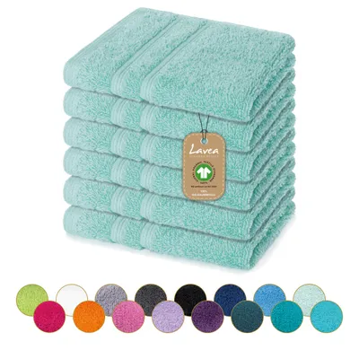 Zdjęcie produktu dla Zestaw 6 sztuk ręczników Lavea® Seiftuch, 30x30 cm, ściereczki do mycia, 100% bawełna, ręczniki gościnne, bardzo chłonne, nadające się do prania, wytrzymałe, seria frotte Bali – kolor pistacjowy
