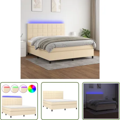 Produktbild von The Living Store Boxspringbett mit Matratze & LED Creme 180x200 cm Stoff