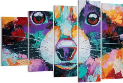 Produktbild von Bild auf Leinwand - Leinwandbild - 5 Teile - Waschbär Bunt Öl - 150x100cm - Wand Bild - Wanddeko - Wandbilder - Leinwanddruck - Bilder - Wanddekoration - Leinwand bilder - Wandbild - EG150x100-4565