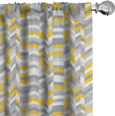 Zdjęcie produktu dla ABAKUHAUS Szare i żółte zasłony, firanki, geometryczne wzory inspirowane stylem vintage lat 60. Wzór w jodełkę i zygzaki, 2 sztuki 75 x 225 cm, szary żółty