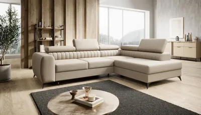 Produktbild von FURMEB 24 ECKSOFA mit Schlaffunktion und bettkasten - bequem und elegant PRAGA rechts 270 x 203 cm BEIGE