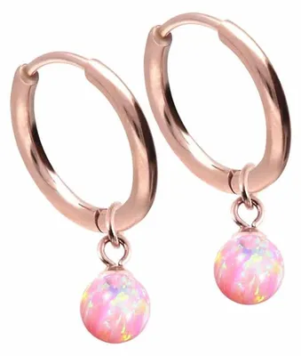 Produktbild von Chirurgenstahl Ohrclicker Creolen SYNTHETISCHER OPAL Farbe: RoséGold + Opal: Rosa Innendurchmesser: 10 mm