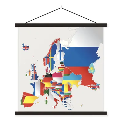 Produktbild von MuchoWow® Textilposter Karte - Europa - Flaggen 150x113 cm mit schwarzem Rahmen - Wohnzimmer