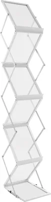 Zdjęcie produktu dla Stojaki na broszury i czasopisma – składany stojak A4 z 6 przegrodami – przenośny – do targów, wystaw, recepcji – 40,5 x 10,5 cm – przezroczysty