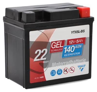 Obrázok produktu pre Cartec Gel motocyklová batéria YTX5L-BS 5Ah 140A