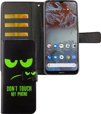 Zdjęcie produktu dla Etui na telefon komórkowy Nokia G10 / G20 z klapką i kieszenią na kartę, kolor: Dont Touch My Phone Green