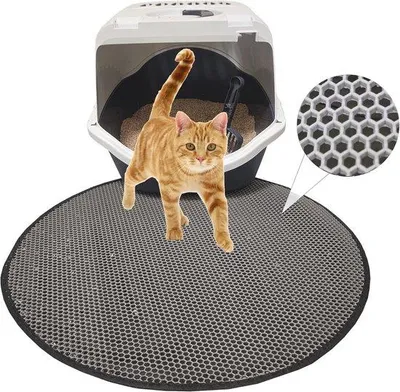 Productafbeelding van Kattenbakmat Rond 58 cm - Waterdichte en Schoonmaakvriendelijke Honingraatmat voor Katten