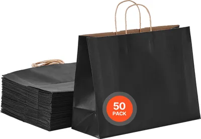 Produktbild von VEVOR Kraftpapiertüten, 50er-Pack, Geschenktüten mit Henkel, 406x152x308 mm, große Einkaufstüten, Papiertragetasche