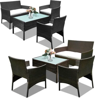 Produktbild von TolleTour 4tlg Lounge Set Balkon Möbel Gartengruppe Sitzgarnitur Sitzgruppe Polyrattan Schwarz/Braun