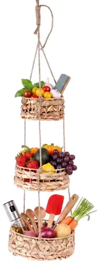 Immagine prodotto di Cesto sospeso per frutta con 3 ripiani - Organizzatore per cucina e bagno
