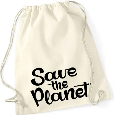 Produktbild von Huuraa Turnbeutel Save the Planet Schriftzug 12 Liter Natural Baumwolle Rucksack Geschenkidee