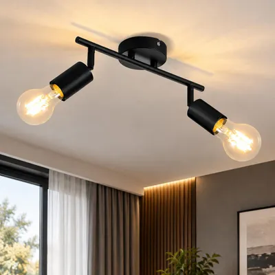 Produktbild von ZMH Deckenstrahler 2 Flammig Schwarz E27 Deckenlampe Vintage Schwenkbar 350° Metall Spotleuchte für Küche Flur Wohnzimmer Schlafzimmer