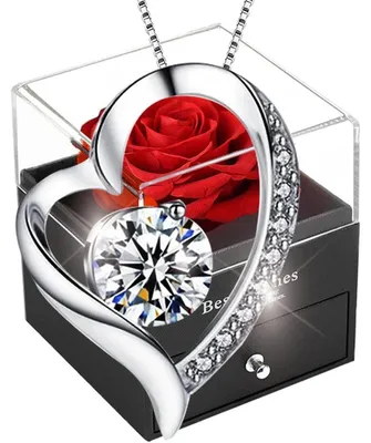 Productafbeelding van Gekonserveerde roos met ketting, cadeauverpakking met een eeuwige roos, rode roos voor u