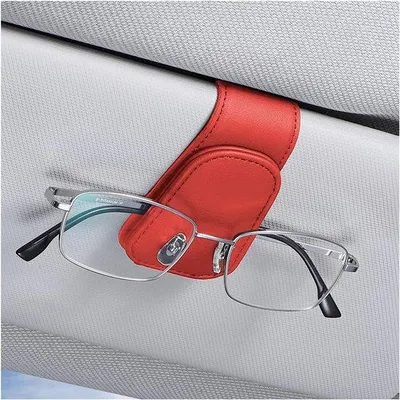Produktbild von Famanu Brillenhalter für Auto-Sonnenblende, magnetischer Brillenclip mit Kartenfach, rot