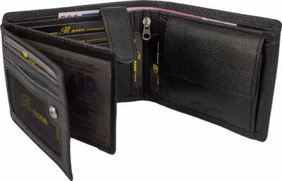 Produktbild von Klassische Nappa-Leder Geldbörse für Herren und Damen – 9 Kartenfächer, RFID-Schutz, Schwarz Querformat Portemonnaie mit Doppelnaht