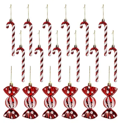 Immagine prodotto di Decorazioni a forma di bastoncini di zucchero per Natale, 18 pezzi, rossi e bianchi, con glitter