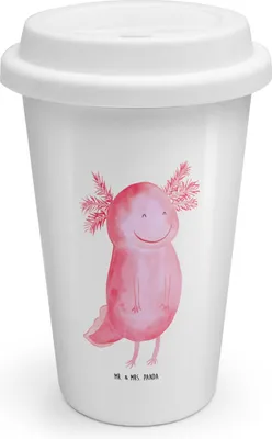 Produktbild von Mr. & Mrs. Panda Thermobecher Axolotl Glücklich - Weiß - Geschenk, Lurch, Isolierkaffeebecher, Lurche, keramik kaffeebecher, gut Gelaunt, ToGo, Motivation, To Go