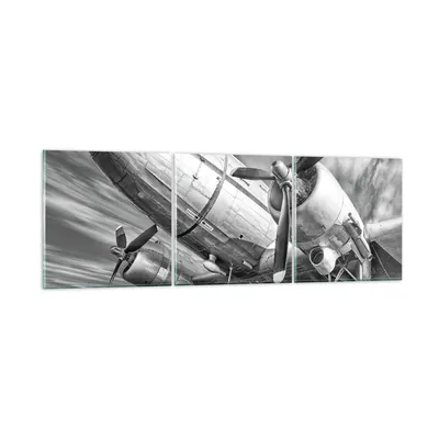 Produktbild von Bilder auf glas - 3 Teile - Flugzeug Retro Flugzeug - 120x40cm - Glasbilder - Wandbilder - Bilder - zum Aufhängen bereit - Wanddekoration aus Glas - Glas Bilder - Wandbild auf Glas - GCA120x40-4952