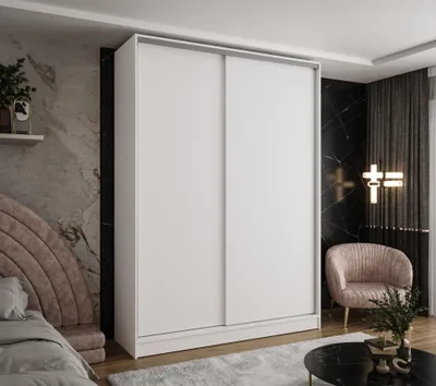 Produktbild von Moderner 2-türiger Kleiderschrank Weiß 150x58x250 cm – Drehtürenschrank für Flur, Schlafzimmer oder Ankleidezimmer