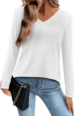 Produktbild von Amoretu Damenbluse mit langen Ärmeln, V-Ausschnitt Elegant Weiß XXL