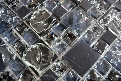 Produktbild von Handmuster Mosaikfliese Transluzent schwarz Kombination Glasmosaik Crystal Stein schwarz MOS92-HQ14_m