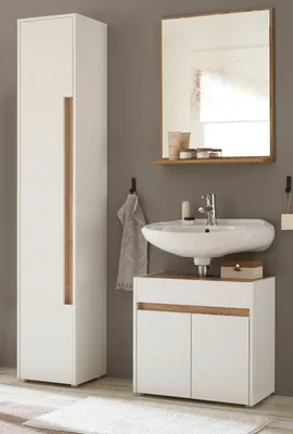 Produktbild von Badmöbel Set 3-teilig "Center" weiß und Eiche Badkombination 114 x 200 cm