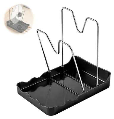 Produktbild von Topfdeckelhalter mit 2 Ebenen, Organizer für Topfdeckel mit Löffelablage und Abtropfschale, Küchenorganisation