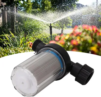 Produktbild von Wasserpumpenfilter aus Edelstahl mit transparentem Design für Gartenschläuche