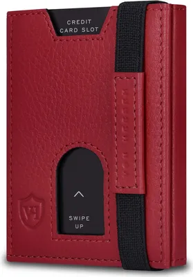 Produktbild von Leder Slim Wallet - Geldbeutel mit RFID Schutz - Mini Geldbörse für Herren und Damen - Kartenetui Echtleder Karten Portemonnaie klein Rot