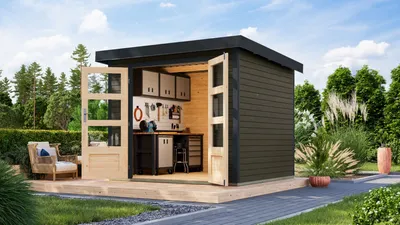Produktbild von Karibu Gartenhaus Hybridhaus Metall Jupiter 3 terragrau 238,5x213,5x209 cm